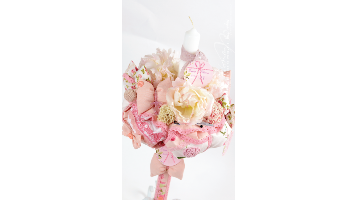 Lumanare de botez cu bujori albi sau bujori roz, 65x4 cm, Bujori in dar 1